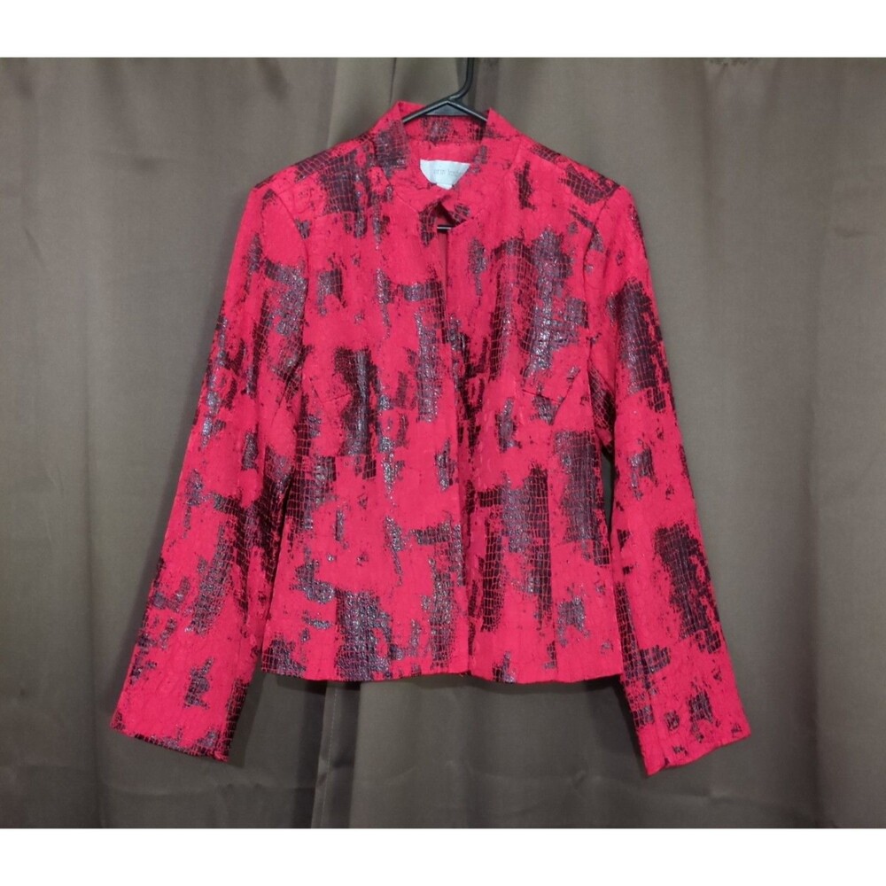 Erin London Mob Wife Red Black Foil Animal Print Blazer Jacket S